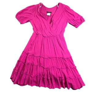 B. Darlin Tiered Ruffle Dress‎ Women 7/8 Berry Pink Short Sleeve 4NCW235